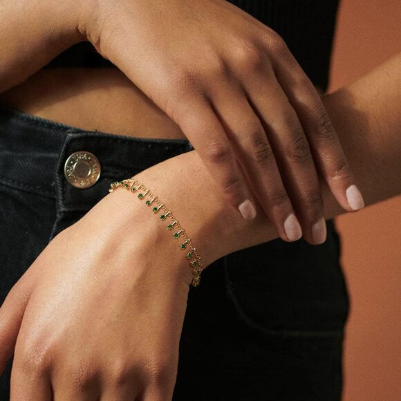 Gold Beaded Bracelets,18K Gold Plated Handmade Cute Satellite Diamond Cut Oval - Picture 3 of 7